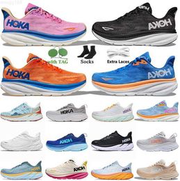 HOKA ONE One Bondi H Running shoes Women Men Clifton H 9 Triple White Athletic Shoe Shock Absorbing Road Fashion Sneakers highway climbing Motion design 885ess