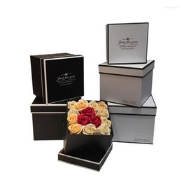 Gift Wrap 3 Pcs/Set Universal Square Paper Box With Lid Concise Style Flowers Jewelry Packaging Cardboard Carton Festival Items