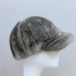 Ball Caps Real Mink Fur Men Flat Hat Women Winter Warm Grey Baseball Cap ed Street Hip Hop for Ladies H4 230831