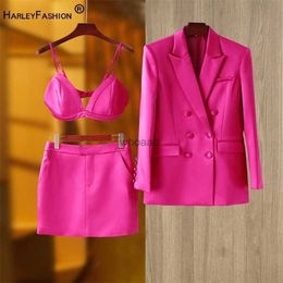 Smooth Satin Fabric Fusicha 3PCS Blazer Suit Fashion Elegant Street Mini Skirt Women Quality Clothing HKD230901