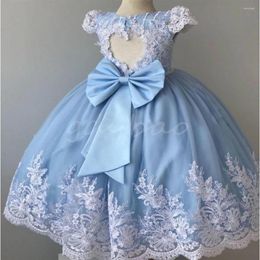 Girl Dresses Beauty Princess Flower Dress For Weeding Birthday Party Applique Lace Tulle Satin Bow O Neck Gown First Communion Wear