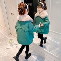Down Coat Girls Jacket 2023 Winter Warm Outwear Windproof Hooded Single Breasted Childrens Clothing 4-16 Years Old