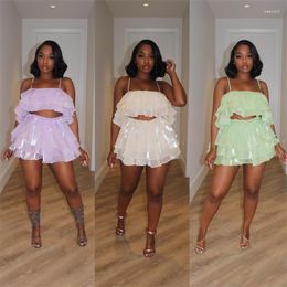 Work Dresses Urban Sweet Summer Women Short Skirt Suit Bright Yarn With Lining Anti-Exposure Ruched Suspender Shirt Same Fairy Culottes
