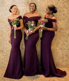 Elegant Burgundy Mermaid Bridesmaid Dress Off Shoulder Pleats Satin Long Bridesmaid's Guest Prom Dresses