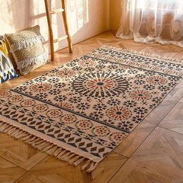 Carpets Arabia Style Tassel Carpet For Living Room Large Anti Slip Prayer Bedroom Rugs Geometric Printed Tatami Bedside Floor Mat