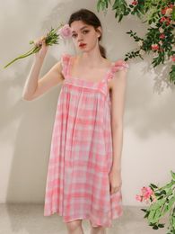 Women's Sleepwear Korean Kawaii Lounge Nightdress Women Summer Sweet Cotton Lace Print Sleeveless Ruffles Nightgowns Victorian Princess