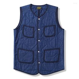 Men's Vests 2023 Vintage Denim Blue Jacket Vest Men Winter Thick Multi-pocket Quilted Waistcoat Retro Casual Warm Cardigan Coat