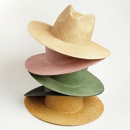Wide Brim Hats Bucket Straw Fedora Hat Fine Braid Grass Summer for Women Fashion Jazz Beach Panama 230831