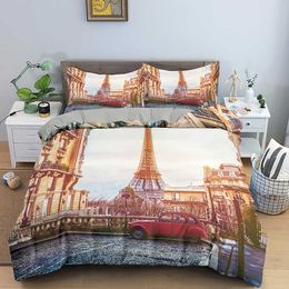 Sängkläder set Alla hjärtans dag Romantiska sängkläder för flickor Kvinnsäcke Cover Set Eiffel Tower Bed Set Single Double Quilt Cover