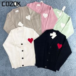 Men's Sweaters 23 Fall Winter Cardigan Sweater Men Fashion Pullover Casual Women's Vneck Loose Macaron Heart Print Breathable 230831