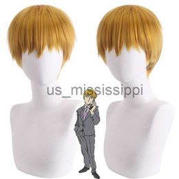 Cosplay Wigs Anime Mob Psycho 100 Arataka Reigen Cosplay Costume Wig Yellow Short Heat Resistant Hair Halloween Party Role Play Wigs Wig Cap x0901