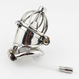Male Chastity Cage Metal Penis Locked In Chastity Belt Device Men Cock Cage Urethral Stretcher Catheter Sex Toys