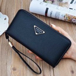 New Women's Long Zippered Handbag with Large Capacity Stylish and Lychee Pattern Wallet Change Phone Bag 50% Off Outlet Store