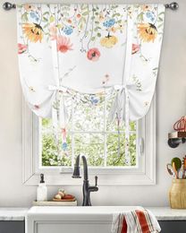 Curtain Spring Watercolour Flower Leaves Window For Living Room Bedroom Balcony Cafe Kitchen Tie-up Roman