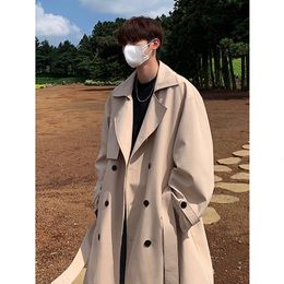 Men's Trench Coats Autumn and Winter Solid Colour Long Trendy Double Breasted Loose Coat Fashion Casual Turndown Collar Top 230831