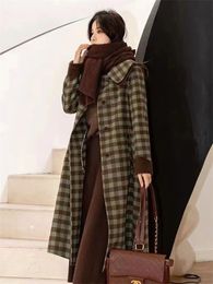 Womens Wool Blends Woollen Coat Autumn and Winter Suit Medium length Loose Slim Plaid Pattern Top 230831