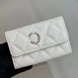 Portamonete di design di alta qualità Porta carte di credito in pelle di vitello nero rosa con cristalli Hardware Borsa a mano da donna alla moda con scatola