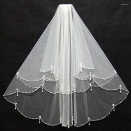 Bridal Veils HUNXIU Short Bride Wedding Veil Two Layer Tulle Handmade Beading Sequin And Pearls Beaded Edge Velos De Novia Accessories