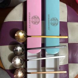 4pcs Set Starbucks Stainless Steel Coffee Milk Spoons with Package Box Small Round Dessert Mixing Fruit Spoon Factory Supply3218
