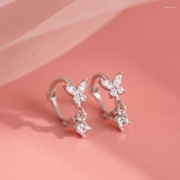 Stud Earrings Korean Fashion Silver Plated Crystal Butterfly Amulet Women's Wedding Jewelry Daily Matching Anniversary Gift