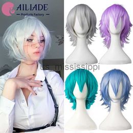 Cosplay Wigs AILIADE Short Straight Synthetic Wigs with Bangs High Temperature Resistance Anime Party Costume Cosplay Wig for Men and Women x0901