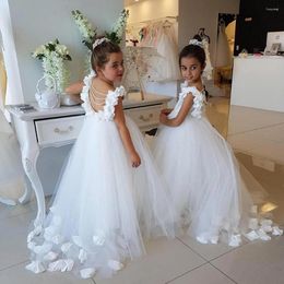 Girl Dresses Pretty Flower Girls For Weddings Scoop Ruffles Lace Tulle Pearls Backless Princess Children Wedding Birthday Party Dress
