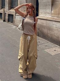 Women's Pants 2023 Harajuku Vintage Streetwear Big Pockets Cargo Y2k Elastic Waist Baggy Women Casual Korean Fashion Trousers