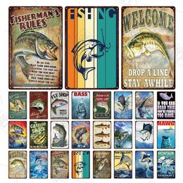 Fishing Cabin Doorplate Vintage Fishing Metal Sign Fisherman's Paradise Metal Poster Bar Wall Sticker Plaque Home Decoration Home Seaside Lake Deco Size 30X20CM w01