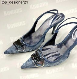 2023ss Nuovo D-Venus Denim Tacchi Slingback Sandali da donna Décolleté D Kittie Canvas D Venus Beach Estate Designer di lusso da donna Tacco alto