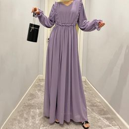 Ethnic Clothing Spring/Summer Mushroom Edge Long Muslim Dress Solid Women's Chiffon Abaya African Shirt