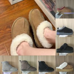 Tazz Mulheres Botas Tasman Chinelos Castanha Mulheres Designer Pele Preta Pele De Carneiro Mules Mulher Homens Ultra Mini Plataforma Bota Sapatos Camurça Superior Conforto Outono Inverno