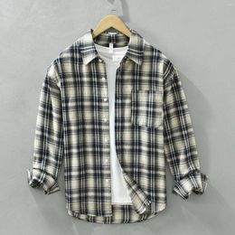 Men's T Shirts Mens Spring And Autumn Vintage Plaid Shirt Youth Pure Cotton Long Sleeve Loose Leisure Pocket Multiple Pack