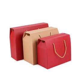 3 Size Red Brown Dried Food Red Dates Nut Fruit Packing Boxes Kraft Paper Gift Handle Boxes wholesale LX6081