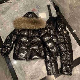 designer kids Down Jackets high quality Baby Winter clothing Size 0-12 CM 2pcs Fur hooded down jacket and suspenders Aug16