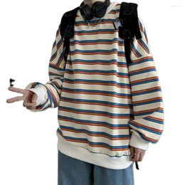 Men's Hoodies Men Sweatshirt Striped Print Stretchy Hem Pullovers Hoodie Autumn Streetwear