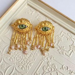 Stud Earrings Vintage Personality Eye Pearl Tassel Ring