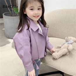 Jackets 2023 Spring And Autumn Girls' Leather Coat Baby's Foreign Korean Collar Jacket 2-6 Years Old Fashion Casual Coats