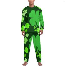 Men's Sleepwear St Patrick's Day Pyjamas Two Piece Lucky Shamrocks Patricks Celebrate Cute Pyjama Sets Long-Sleeve Bedroom Custom Nightwear