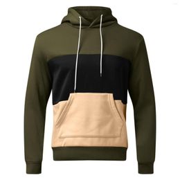 Men's Hoodies Cotton Linen Shirts For Men Fleece Pullover Hoodie Sweatshirt Drawstring Hooded Color Block Mens With Pocket