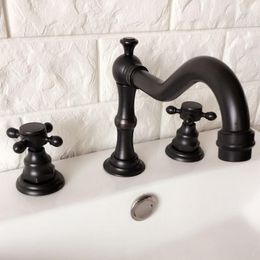 Bathroom Sink Faucets Black Oil Rubbed Bronze Double Handles 3 Holes Install Widespread Deck Mounted Basin Faucet Mixer Tap Mhg064