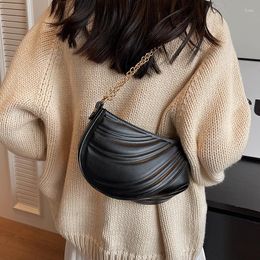 Evening Bags Fashion Minority Chain Shoulder Bag For Women Solid Color Pu Leather Crossbody Female Cool Girl Handbags Underarm Pack