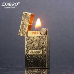 ZORRO Retro Loud Voice Brass Personality Windproof Lighter Five Sided Carved Tang Grass Kerosene Smoking Accessories L7OW