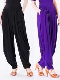 Stage Wear Soft Loose Latin Dance Pants Women Practice Clothes Cha Rumba Samba Clothing Purple Black Trousers Adult BL11202