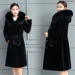 Women's Fur Mink Coat Medium Long Faux Hooded Thickened In Autumn Winter Elegant Lady Clothes