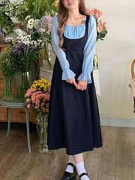 Casual Dresses Elegant Dress Women Long Sleeve Vintage Patchwork Preppy Style Oversize 2023 Autumn Female Robe Streetwear