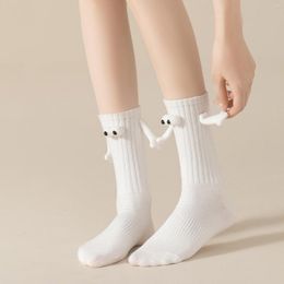 Women Socks Cute Couple Attraction With Hand Holding Design Mid Calf Length Stockings For