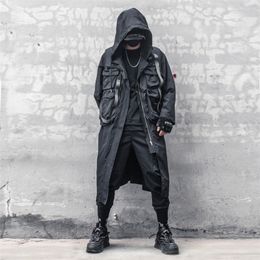Men's Trench Coats Autumn Fashion Thin Cape Dark Black Personalised Brand Long Hooded Loose Waterproof Over Knee Coat 230831