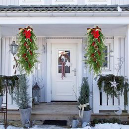 Decorative Flowers Christmas Door Wreath Green Plant Pine Needle Pendant Holiday Home Wall Hanging DIY Simulation Vine