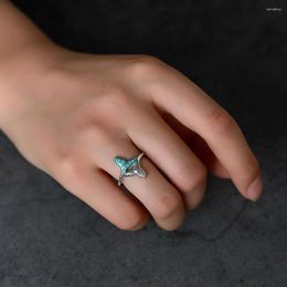 Cluster Rings Fashion Blue Fish Tail Ring For Women Girls Lovely Mermaid Charm Inlaid Zircon Adjustable Party Jewelry Accessories