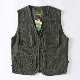 Men's Vests Plus Size Men Multi Pocket Cotton Waistcoat Summer Cargo Vest Mens Casual Sleeveless Military Jacket